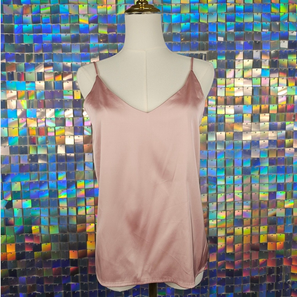 Satin Camisole Women Large Pink V-Neck Spaghetti Strap Going‎ Out Top - Picture 2 of 6
